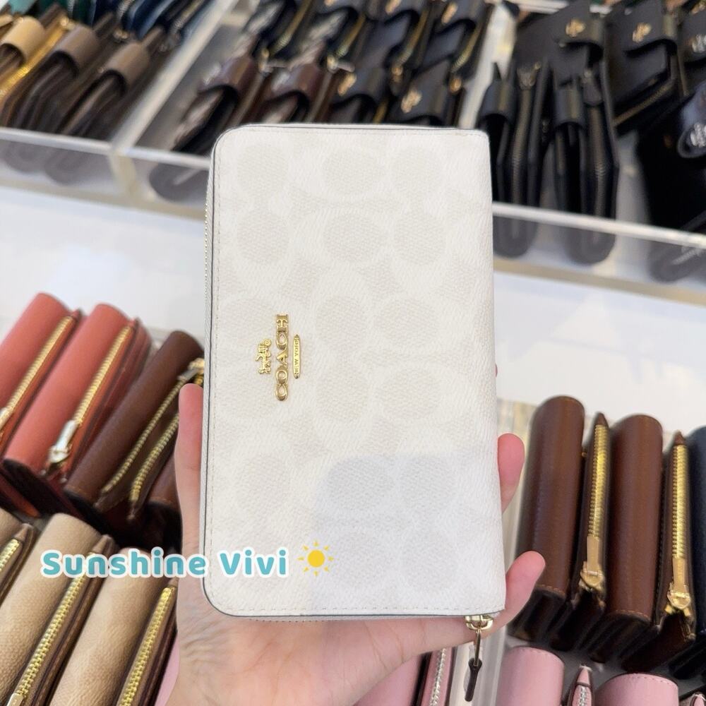 Coach Medium Id Zip Wallet Signature Canvas/Jacquard CW781 Gold/White/Chalk
